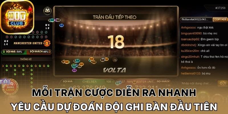 Mỗi trận cược diễn ra nhanh, yêu cầu dự đoán đội ghi bàn đầu tiên