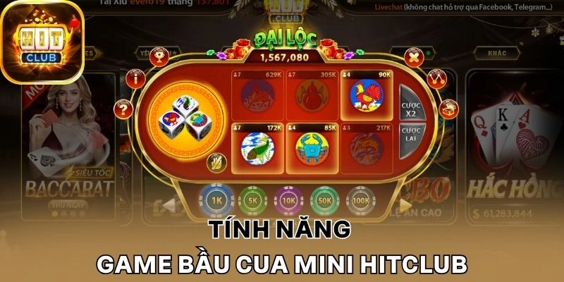 Tính năng game Bầu cua mini Hitclub
