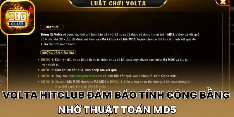 Volta Hitclub đảm bảo tính công bằng nhờ thuật toán MD5